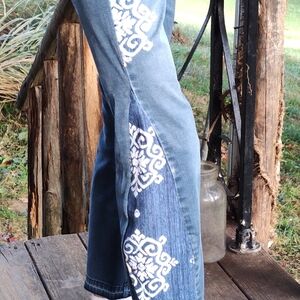 Aeropostale Blue Upcycled Jeans with White Hand Sewn Embroidery